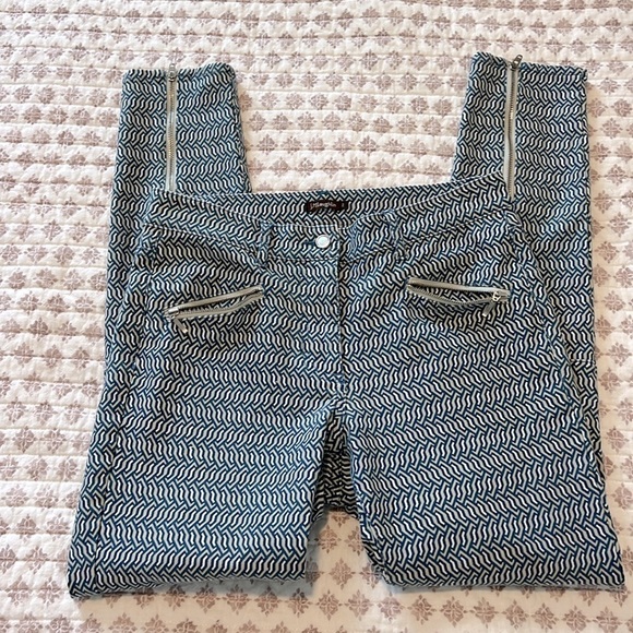 J. McLaughlin Baxter Jean Micro Aegean Link Print Zipper Ankles Navy Blue Size 2 - Picture 13 of 17